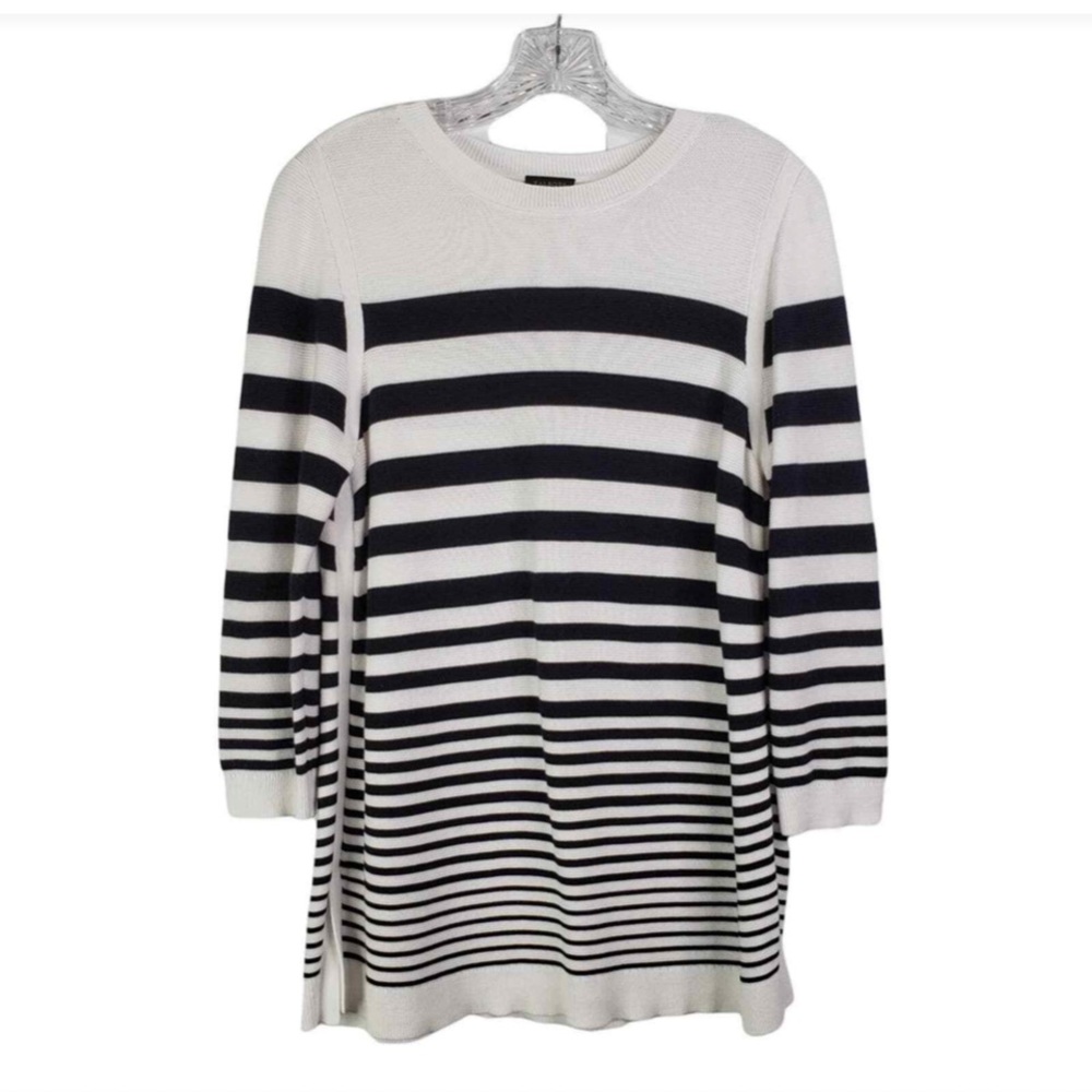 Talbots Black & White Striped Long Line Cotton Sweater Nautical Sz XL